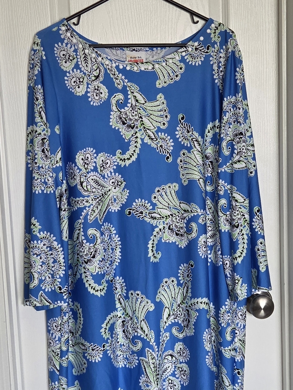 Ruby Rd. Blue Paisley-Print Long Sleeve Tunic Dress